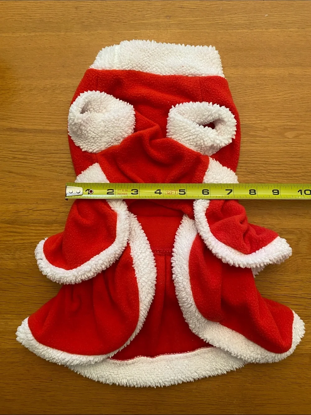 Festive Red & White Ruffle Dog Dress with Green Bell Accents